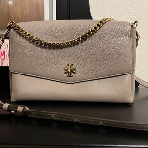 Tory Burch convertible shoulder chain bag heron gray leather and suede